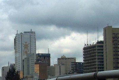 Bridge overlooking Lagos central business district,Nigeria.