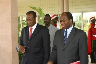 (Photo d'archives) - Le Président Blaise Compaoré et son ministre de la Sécurité, Djibril Bassolé (à droite)