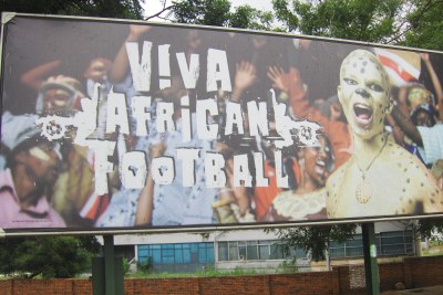 African soccer billboard in Ghana's capital