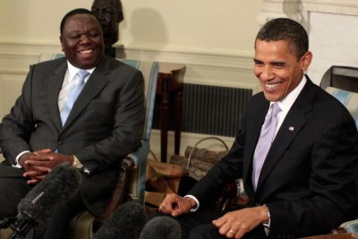 Zimbabwean Prime Minister, Morgan Tsvangirai, meets Obama at the White House, June 2009