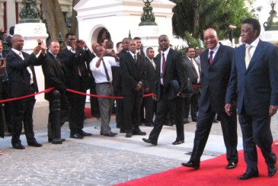 South African President Jacob Zuma and Speaker of Parliament Max Sisulu Ahead of the state of the nation address.