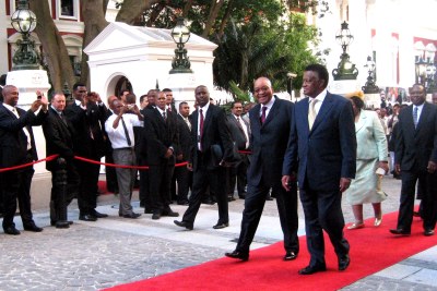 President Jacob Zuma and speaker of parliament, Max Sisulu, at the state of the nation address in 2010.