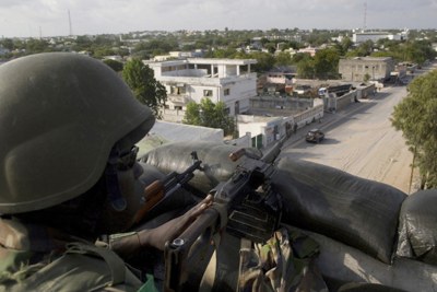 African Union peacekeepers at a guard post in Mogadishu: