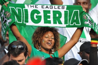 A Super Eagles fan displays her support at the match between Argentina and Nigeria in Johannesburg.
