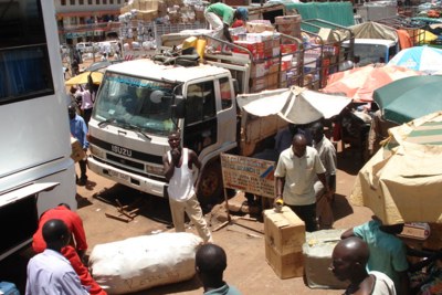 Ugandan vehicles loaded with goods to take to Juba and other Southern Sudan towns.