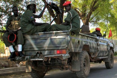SPLA soldiers on patrol in Juba.