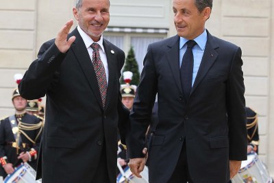 President Nicolas Sarkozy of France, right, greeting interim Libyan leader Mustafa Abdel Jalil on a visit to Paris.