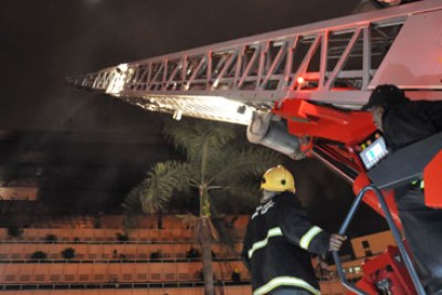 Fire-fighters: Witnesses to the blaze said when the state-of-the art fire engine arrived, fire fighters appeared unsure how to operate the ladder.