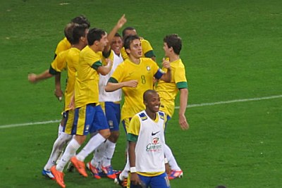 Brazil celebrates winning of the 2012 Eight-Nation International Champions