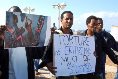Eritreans protesting in Tel Aviv.
