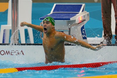 Chad Le Clos wins the Mens 200 meter Butterfly during the Olympic Swimming in London on 31 July 2012.