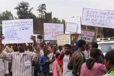 Several hundred opposition protesters gathered in northern town of Gondar to call on the government to stop exploiting the anti-terrorism law and release those imprisoned using the law (file photo).