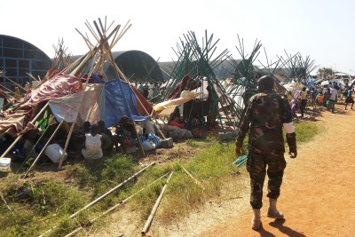 Displaced civilians taking shelter at a United Nations compound on the southwestern outskirts of Juba.
