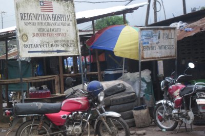 Redemption Hospital signboard in New Kru Town where a nurse reportedly died from the deadly Ebola virus.