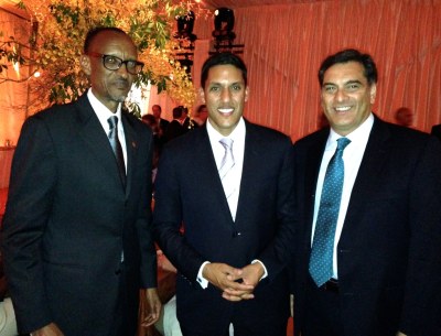 (L to R) Rwanda's President Paul Kagame, USAID Administrator, Dr. Rajiv Shah, Symbion Power CEO, Paul Hinks at the White House Africa Heads of State Dinner