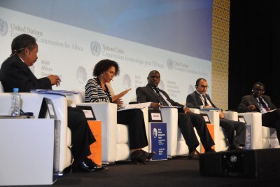 A panel convenes to discuss the complex implications of curbing illicit financial flows, as an innovative means of financing development in Africa during the 9th African Development Forum held in Marrakech, Morocco.