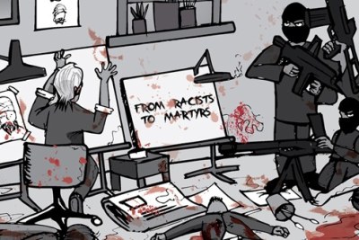 Un cartoon représentant les tueries de Charlie hebdo.