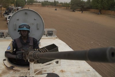 A joint United Nations/Mali government police patrol in the city of Gao.