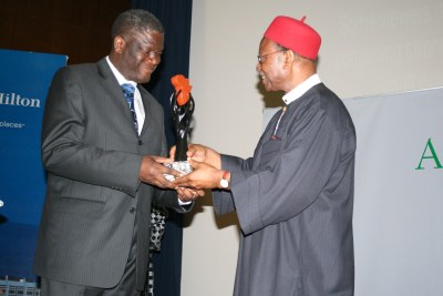 Dr. Denis Mukwege Mukengere accepting the African of the Year award 2008.
