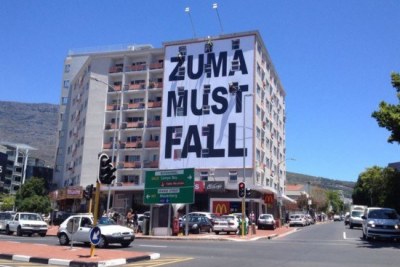 A large #ZumaMustFall banner placed on a building in Kloof Street, Cape Town (file photo).