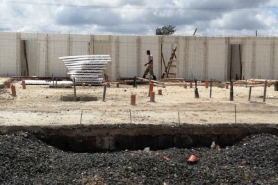 Work under way on a polystyrene housing in Kajiado County, Kenya.