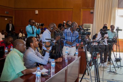 Journalists cover a press conference at Foreign Affairs ministry in Kigali (file photo).