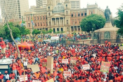 Opponents of President Jacob Zuma rally against him in Pretoria's central square.