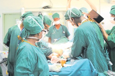 The specialists performing the procedure.