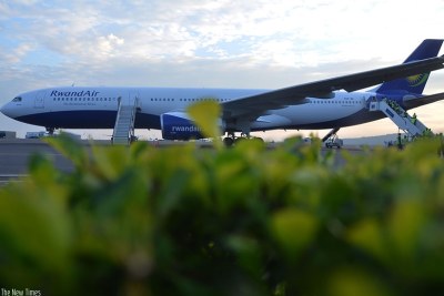 RwandAir's Airbus 330-300 on arrival at Kigali International Airport. The 274-seater plane is now the largest in the airline's fleet and the first of its kind to be acquired by any East African airline.
