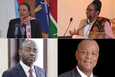 The candidates for the position of Chair of the African Union Commission: Kenya's Amina Mohamed, Botswana's Pelonomi Venson-Moitoi, Agapito Mba Mokuy of Equatorial Guinea and Abdoulaye Bathily of Senegal.
