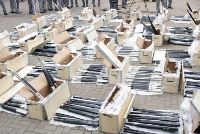 pump action rifles, confiscated by customs officials