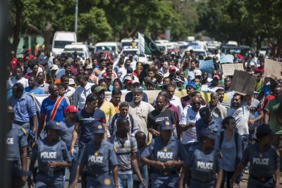 About 300 people marched to the Union Buildings in a demonstration against xenophobic violence.