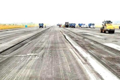 Repair work progresses on the runway of Nnamdi Azikiwe International Airport in Abuja.