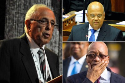 Left: Late struggle veteran Ahmed Kathrada. Top-right: Former finance minister Pravin Gordhan. Bottom-right: President Jacob Zuma.
