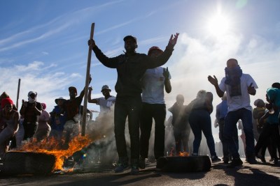 Residents in Town 2 protest during an illegal land occupation in Khayelitsha.