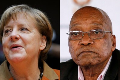 German Chancellor Angela Merkel and South African President Jacob Zuma.