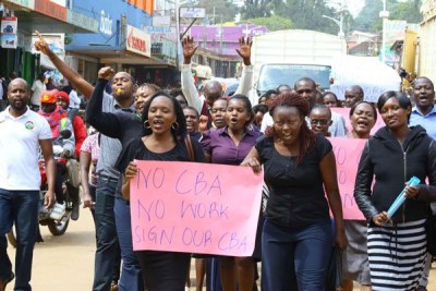 Nurses demonstrate in the streets of Kisii town.