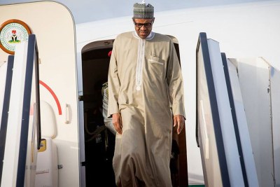 President Muhammadu Buhari arriving from London on 10 March.