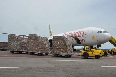 Cargo being loaded at Entebbe airport.
