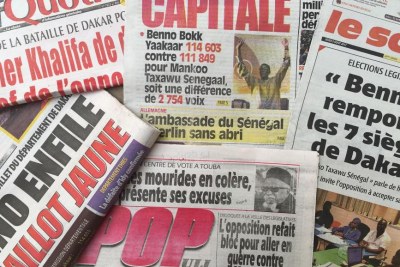 La une des journaux sénégalais au lendemain des résultats des élections législatives.