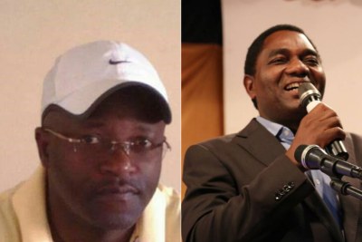 Chipolopolo team doctor George Magwende and opposition politician Hakainde Hichilema (file photo).