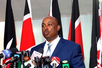 Government Spokesman Eric Kiraithe during a press conference in Nairobi. Kiraithe called on the county bosses not to arbitrarily sack and hire workers as they take office.