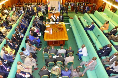 Igara West MP Raphael Magyezi on the floor of Parliament during the first reading of the age limit bill.