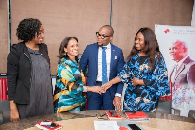 Press Conference on 3rd Annual TEF Entrepreneurship Forum 4: l-r: Chief Operating Officer, The Tony Elumelu Foundation(TEF), Mrs Owen Omogiafo; Chief Executive Officer, TEF, Mrs Parminder Vir; Company Secretary, TEF, Mr. Obong Idiong; and Programme Manager, Tony Elumelu Foundation Entrepreneurship Programme, Onajite Emerhor-Ogwu, at the Press Conference announcing the forthcoming 3rd Annual TEF Entrepreneurship Forum, the largest gathering of African Entrepreneurs, to be hosted by the Foundation on October 13-14 in Lagos