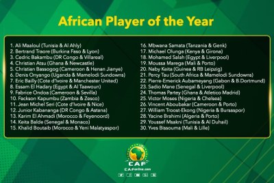 La liste des nominés pour le joueur africain de l'année