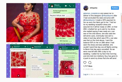 Benin-based bride simply identified as rettypety on Instagram laid claims to the outfit saying it is originally hers.