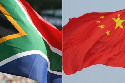 Flags of South Africa (left) and China.