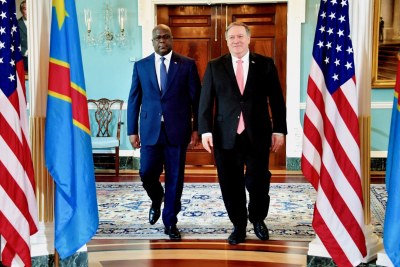 U.S. Secretary of State Michael R. Pompeo meets with Democratic Republic of the Congo President Felix Tshisekedi on the margins of the NATO Ministerial at the U.S. Department of State in Washington, D.C., in Washington, D.C., on April 3, 2019. [State Department photo by Michael Gross/ Public Domain]