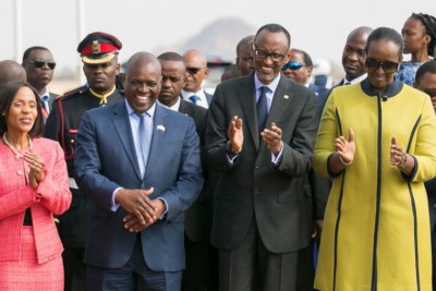 Botswana President Mokgweetsi Eric Keabetswe Masisi and First Lady Neo Masisi with Rwandan President Paul Kagame and First Lady Jeannette Kagame