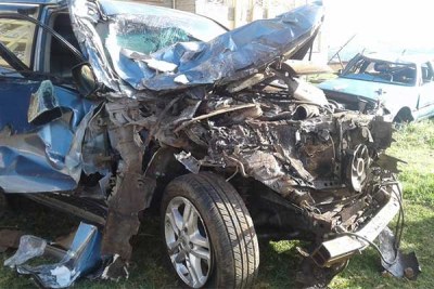 David Rudisha's car which hit a bus near Keroka town in Nyamira County on August 24, 2019.